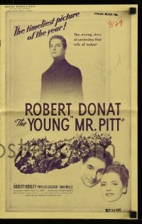 8d500 YOUNG MR. PITT pressbook 1943 Robert Donat & Phyllis Calvert, directed by Carol Reed!