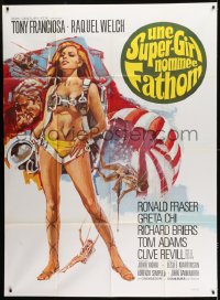 8f623 FATHOM French 1p 1967 different art of sexy nearly-naked Raquel Welch in skydiving harness!
