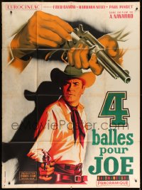 8f637 FOUR BULLETS FOR JOE French 1p 1964 cool art of cowboy holding gun & close up reloading gun!