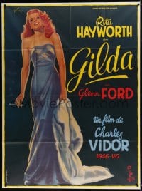 8f656 GILDA French 1p R1972 art of sexy Rita Hayworth full-length in sheath dress by Boris Grinsson!