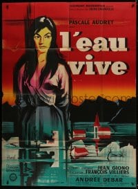 8f657 GIRL & THE RIVER French 1p 1958 Francois Villiers' l'eau vive, Hurel art of Pascale Audret!