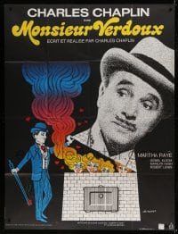 8f781 MONSIEUR VERDOUX French 1p R1973 wonderful different art of Charlie Chaplin by Leo Kouper!