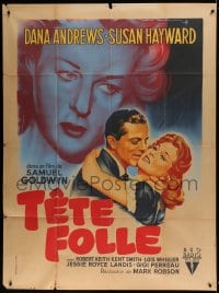 8f786 MY FOOLISH HEART French 1p 1951 romantic art of Susan Hayward & Dana Andrews by Roger Soubie!