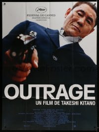 8f810 OUTRAGE French 1p 2010 super close up of tough Takeshi Kitano pointing gun!