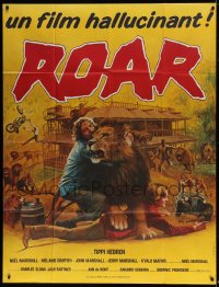 8f863 ROAR French 1p 1984 different Jean Mascii art of Tippi Hedren with African tigers & lions!