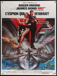 8f911 SPY WHO LOVED ME French 1p R1984 art of Roger Moore as James Bond & Barbara Bach by Bob Peak!