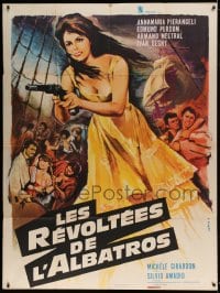 8f983 WHITE SLAVE SHIP French 1p 1963 Georges Allard art of sexy Pier Angeli with gun on ship!