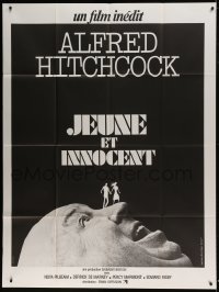 8f997 YOUNG & INNOCENT French 1p 1978 cool art of tiny people standing on Alfred Hitchcock's face!