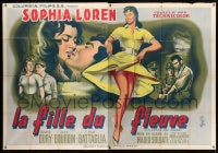 8f015 WOMAN OF THE RIVER French 2p 1955 Mascii art of Sophia Loren showing her sexy legs, rare!