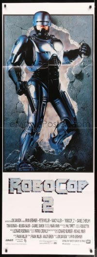8f068 ROBOCOP 2 French door panel 1990 cool art of cyborg policeman Peter Weller, sci-fi sequel!