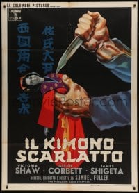 8f277 CRIMSON KIMONO Italian 1p 1960 Sam Fuller, wild different art of knife & Japanese doll!