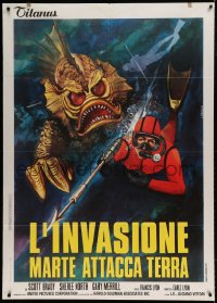 8f285 DESTINATION INNER SPACE Italian 1p 1974 cool different monster artwork by Luca Crovato!