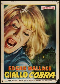 8f341 HORROR OF BLACKWOOD CASTLE Italian 1p 1968 art of screaming woman & scary house, Edgar Wallace