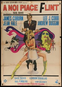 8f348 IN LIKE FLINT Italian 1p 1967 montage art of secret agent James Coburn & sexy Jean Hale!