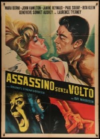 8f355 KILLER WITHOUT A FACE Italian 1p 1968 art of sexy couple in bed + killer with knife!