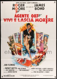 8f367 LIVE & LET DIE Italian 1p R1970s McGinnis art of Roger Moore as James Bond & sexy tarot cards!