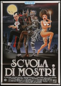 8f385 MONSTER SQUAD Italian 1p 1988 different Cecchini art of Dracula, Mummy, Werewolf & naked girl!