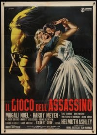 8f386 MURDER PARTY Italian 1p 1962 Morderspiel, Symeoni art of killer attacking pretty woman!