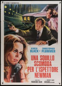 8f412 PYX Italian 1p 1976 different art of Karen Black with phone & Christopher Plummer with gun!