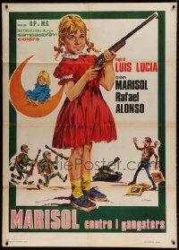 8f455 TOMBOLA Italian 1p 1962 Stefano art of cute little Marisol scaring burglar with her rifle!