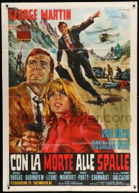 8f473 WITH DEATH ON YOUR BACK Italian 1p 1967 Stefano art of man with suitcase chased by helicopter!