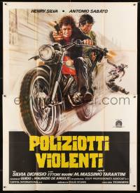 8f106 CRIMEBUSTERS Italian 2p 1976 Enzo Sciotti art of Henry Silva & Antonio Sabato on motorcycle!
