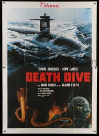 8f111 DEATH DIVE Italian 2p 1975 cool art of submarine, deep sea diver & huge cobra by Crovato!