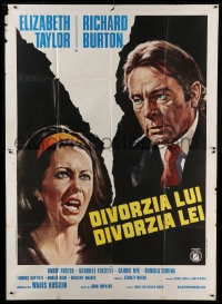 8f117 DIVORCE HIS DIVORCE HERS Italian 2p 1973 art of Elizabeth Taylor screaming at Richard Burton!