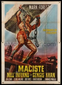 8f139 HERCULES AGAINST THE BARBARIAN Italian 2p R1960s cool different art of strongman Mark Forest!