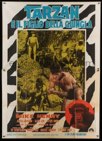 8f222 TARZAN & THE JUNGLE BOY Italian 2p 1969 Mike Henry & chimpanzee, cool different montage!