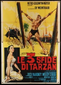 8f223 TARZAN'S THREE CHALLENGES Italian 2p 1963 Edgar Rice Burroughs, Olivetti art of Jock Mahoney!