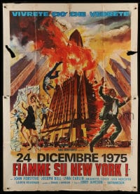8f224 TERROR ON THE 40TH FLOOR Italian 2p 1975 wild art of people fleeing burning building!