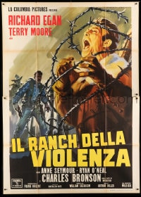 8f225 THIS RUGGED LAND Italian 2p 1963 wild Martinati art of screaming man wrapped in barbed wire!