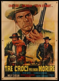 8f226 THREE CROSSES OF DEATH Italian 2p 1968 cool spaghetti western art of Craig Hill & cowboys!
