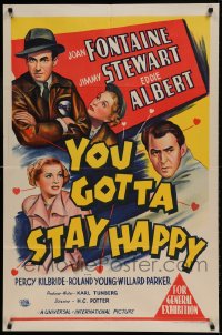 8g758 YOU GOTTA STAY HAPPY Aust 1sh 1948 Jimmy Stewart, Joan Fontaine, Eddie Albert, art!