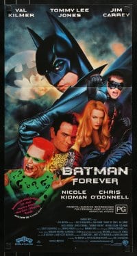 8g783 BATMAN FOREVER Aust daybill 1995 best c/u of sexy Drew Barrymore in skimpy outfit as Sugar!