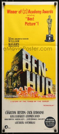 8g790 BEN-HUR Aust daybill R1960s Charlton Heston, William Wyler classic epic, cool chariot & title art!