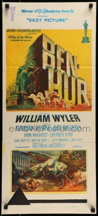 8g789 BEN-HUR Aust daybill 1960 Charlton Heston, William Wyler classic epic, cool chariot & title art!