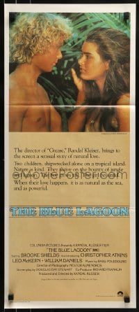 8g796 BLUE LAGOON Aust daybill 1980 c/u of sexy young Brooke Shields & Christopher Atkins!