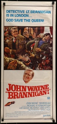 8g798 BRANNIGAN Aust daybill 1975 great Robert McGinnis art of fighting John Wayne in England!