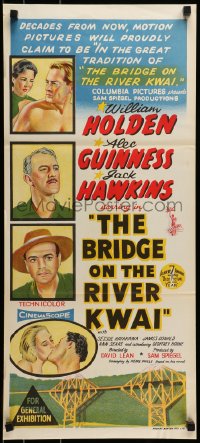 8g801 BRIDGE ON THE RIVER KWAI Aust daybill 1958 William Holden, David Lean classic, art!