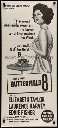 8g805 BUTTERFIELD 8 Aust daybill R1960s art of the most desirable callgirl, Elizabeth Taylor