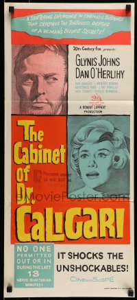 8g807 CABINET OF CALIGARI Aust daybill 1962 written by Robert Bloch, it shocks the unshockables!
