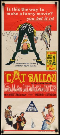 8g822 CAT BALLOU Aust daybill 1965 classic sexy cowgirl Jane Fonda, Lee Marvin, great artwork!