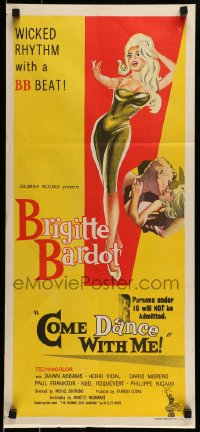 8g831 COME DANCE WITH ME Aust daybill 1959 Voulez-vous Danser avec Moi?, beckoning Brigitte Bardot!