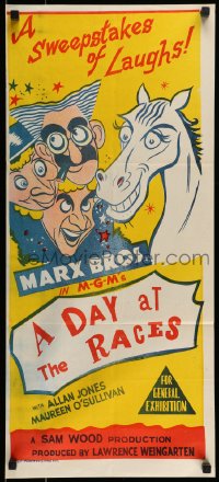 8g845 DAY AT THE RACES Aust daybill R1960 best different art of Groucho, Chico & Harpo Marx!
