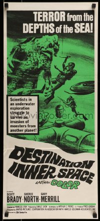 8g851 DESTINATION INNER SPACE Aust daybill 1966 terror from the depths of the sea, cool monster image!