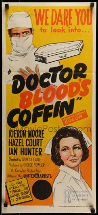 8g853 DOCTOR BLOOD'S COFFIN Aust daybill 1961 cool art of Kieron Moore, sexy Hazel Court!