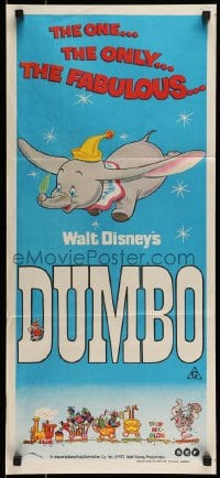 8g861 DUMBO Aust daybill R1972 colorful art from Walt Disney circus elephant classic!