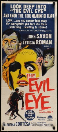 8g871 EVIL EYE Aust daybill 1964 Mario Bava, John Saxon, cool horror artwork!